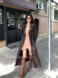 Xixi 2025 Autumn New White Label Simple With Long-Sleeved Leather Coat Loose With Wind Coat