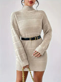 And Winter Half-High Collar Knitted Dress Women's Fashion Pure Color Sexy Bag Ass