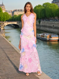 Elegant Tea Break Dress Autumn And Winter 2025 New Slings Print Back Repair Lotus Leaf-Side Dress Female