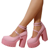 New High-Heeled One-Character Buckle With Mary Jane Single Shoes Women's Large Size Shallow Leather