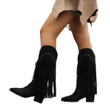 And Winter New Sharp Tips Sui Knight Boots Coarse And High-Heeling Long Boots Rivet V Mouth High-Bush Martin Boots