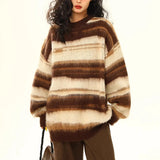 Zingj Stripes Loose Casual Sweater Men And Women Autumn Winter New Languid Lazy Atmosphere Feeling Lovers Knit Sweater