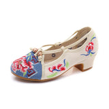 Zingj Not Include Shoe Box Single Shoes Swing Small Square Heel With A Word Retro Plate Buckle Lady Style Dance Shoes Embroidered Cloth