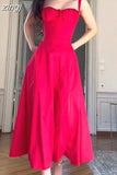 Women Floral Print Long Dress Summer Chic Short Sleeve Spaghetti Strap Split A Line Party Sundress Ladies Holiday Beach