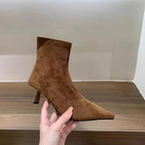 Heel Tip Velvet Tuff Cardits Thin Boots Short Boots Women's Shoes 2025 Autumn And Winter New Single Boots Korean Small Bare