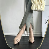 Thin Heel High Heels Spring 2025 New Metal Buckle Tip Patent Leather Sexy Single Shoes Women
