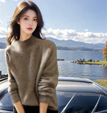 Sweater Women In Autumn And Winter Under The Bottom Of The Blouse Lazy Style Design Sense Retro Half-High Collar Red