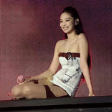 Summer New Women's Clothing Jennie The Same Bra Printed Dress Sexy Leg Ring Shorts Two Sets Of