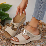 Large Women's Shoes Casual Pedaling Car Sewing Metal Buckle Slippers Slope And Thick Bottom Hollow