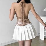 Zingj Summer New Women's Solid Color Slim Sexy Hot Girl Hanging Neck Hollow Out See-Through Small Vest-Outfit