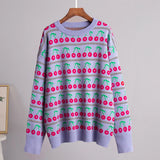 Zingj Neck Cherry Sweater Fall 2024 New Vintage Knit Cherry Round Neck
