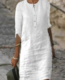 Spring Cotton And Linen Long-sleeved Dress