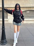 Embroidery Letter Contrast Color Raglan SweatshirtOutfit
