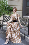 Light Luxury Retro Sleeveless V-Neck Print Dress Women's Summer Waists Thin Temperament Elegant Famous