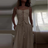 Zingj New 2024 Summer Pure Desire Sexy Hollow-Out Strap Jacket Casual Wide-Leg Pants Suit-Outfit