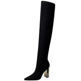 Shoes Women Sexy Over The Knee Boots Pointed Top Stretch Boots Thick Heel High Boots Black Long Boots Autumn Winter