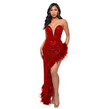 Tube Backless Sequined Feather Dress