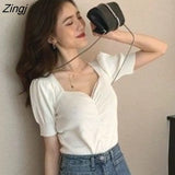 Women 7 Colors Knitted Puff Sleeve Casual Solid Slim Sexy Ladies Tops Students Clothing Female Party Harajuku