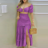 Autumn New Fashion Impact Printing Vest High-Waist Open Fork Dress Set
