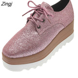 Women Shoes Patent Leather Lace Up Thick Heel Increased Flat Platform Oxford Shoes Woman Loafers Solid Casual Shoes Plus