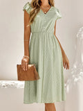 Long Dress Women Solid Summer Dress Female Fashion V Neck Short Sleeve Button Dress Ladies Casual Loose Beach