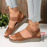 Retro Casual Roman Style Round Head Sandals Women's New Hollow Pattern Breathable Flat With Magic