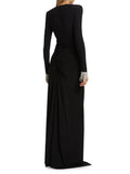 Women's New Sexy Deep V Kinesk Long-Sleeved Dress Dress High Open-Pocket Bag Even
