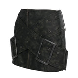 Spring New Personalized Super Large Metal Buckle Cross Retro Washing Pu Leather Skirt