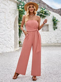 Leisure New Women's Holiday Style Solid Color Chest Tied Waist Slim