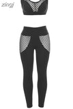 Summer Sporty Tracksuit 2 Piece Set Women Sleeveless Hole Patchwork Skinny Activity Tank Tops+Leggings Matching
