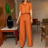 Zingj Lapel Contracted Foreign Style Short Jacket With Straight Tube Wide Leg Trousers Commute Two Sets-Outfit