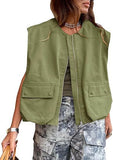 New Sleeveless Pocket Loose Vest Zipper Coat