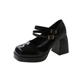 Coarse Square Head Small Leather Shoes Women 44 Large Spring And Autumn New Mary Jane French High Heel Single