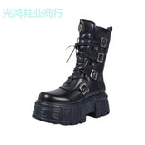 2025 New Large-Size Dark Punk Metal Tank Thick-Bottomed Tice-In-Coat Goth Martin Boots Women's