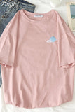 Women Short Sleeve Tees O-neck Embroidery All-match Basic Fashion Unisex Teenagers Leisure Soft Summer Simple