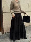 Xixi 2025 Autumn New Black Standard Temperament 100 Folded High Waist Half-Dressed Dress Dress Dress