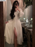 Autumn New French Styel Women Elegent Party White Midi Dress Female Fashion Party Birthday Prom A Line Clothes