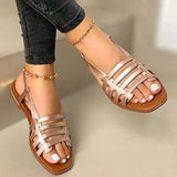Hollow Flat-Bottomed Side Sandals Women Breathable Low-Tlip With Beach Cool Slippers