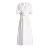 2025 Spring New Fashion V-Necked Flower Splicing Design Feel Waist Thin A-Shaped Dress