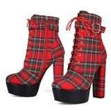 Water Table Thousand Bird Lattice With Thick High And Large Code 47 Female Short Boots