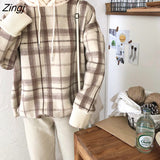 Women Plaid Turtle-neck Hooded Fake Two Pieces Womens Winter Thickening BF Harajuku Hot Sale Kpop Hoodie Ins