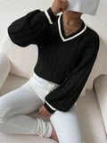 And Winter Temperament Hit The Color Of The Hangfang Sweater Loose V Collar Fashion Clad