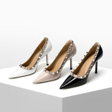 Black High Heels Women 2025 New Sharp Head Light-Healed French Temperament Professional Patent Leather Single