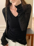 Ribbed V Neck Slim Long Sleeve Knit-Outfit