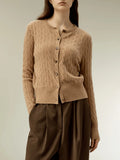 Elegant Knitted Autumn And Winter Button Sweater Sesame Women's