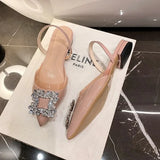 Sandals Women 2025 Summer New Simple Hollow Transparent Flat Shoes Drill Shallow Tip Tips Low-Heeled Women's