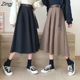 Skirts Women Mid-calf High Waist Friends Korean Style Elegant College Spring Autumn All-match Jupe Mujer Faldas Female