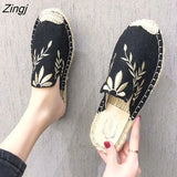 Flower Embroider Shoes Woman Hemp Canvas Flats Shoes Ladies Espadrilles Loafers Round Toe Cotton Moccasins Shoe