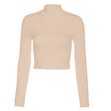 Zingj Summer Collar Sexy Women's Strap Open Back Long Sleeve Elastic Slim Shirt