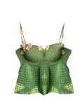 Women's Y2k Green Knitted Crop Top Sleeveless Fashion Streetwear Casual Vintage Camisole Tank Tops with Open